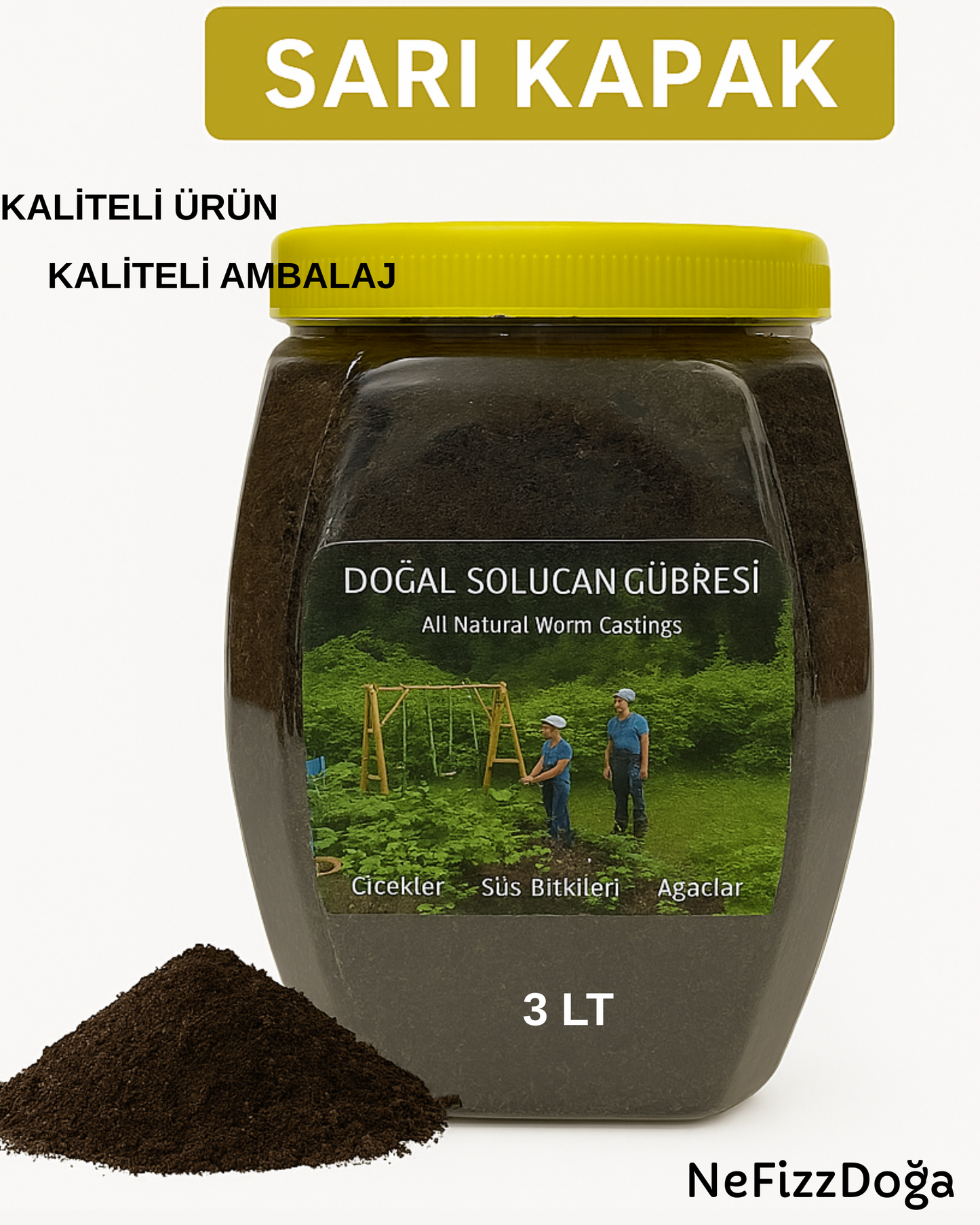 %100 Doğal Solucan Gübresi (SARI KAPAK)-3 LİTRE