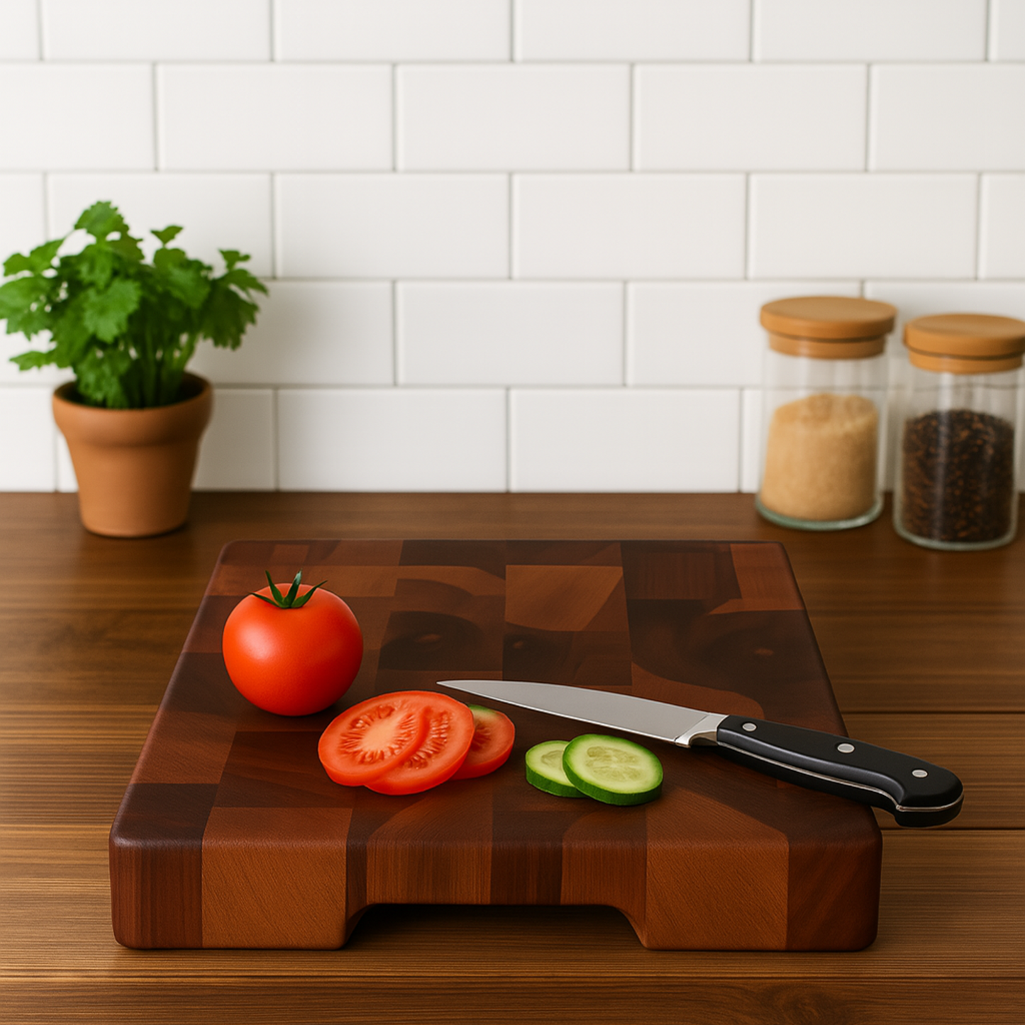 End Grain-El Yapımı-Ceviz Ağacından Profesyonel Kesme Doğrama Tahtası – 28x37x5 cm|Dayanıklı-Şık Tasarım