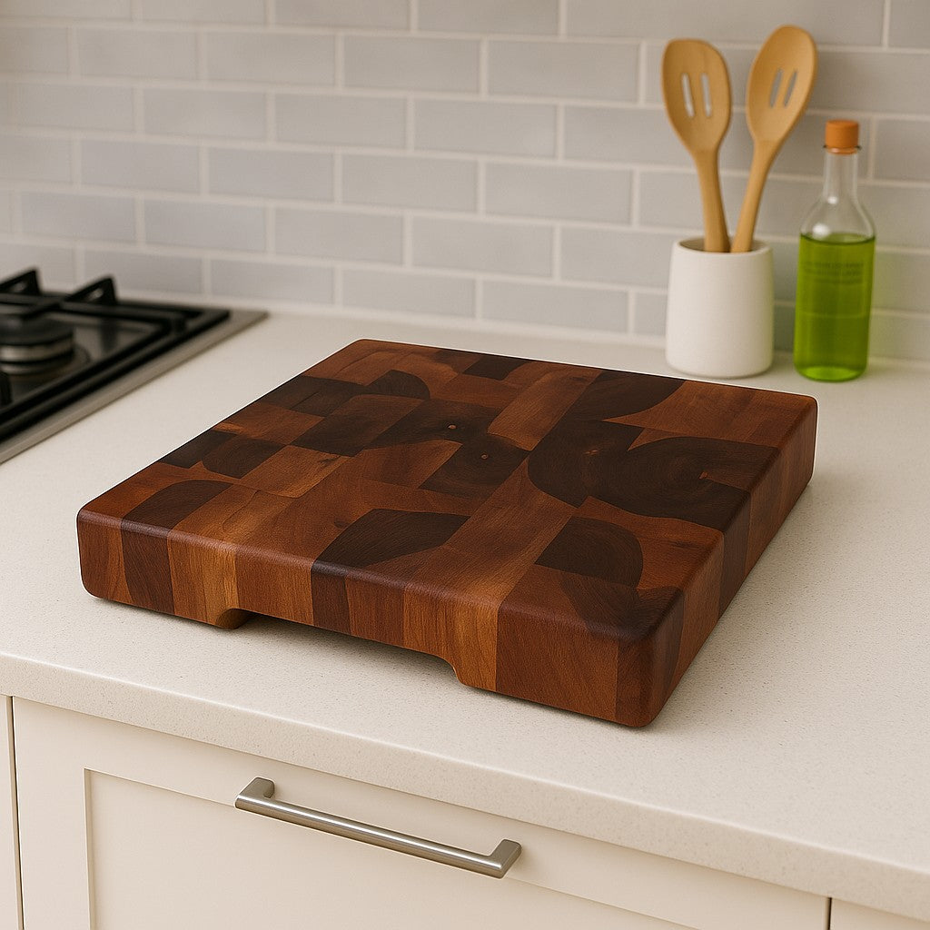End Grain-El Yapımı-Ceviz Ağacından Profesyonel Kesme Doğrama Tahtası – 28x37x5 cm|Dayanıklı-Şık Tasarım