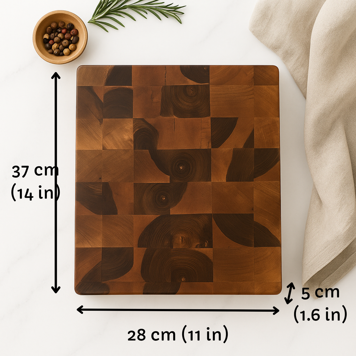 End Grain-El Yapımı-Ceviz Ağacından Profesyonel Kesme Doğrama Tahtası – 28x37x5 cm|Dayanıklı-Şık Tasarım