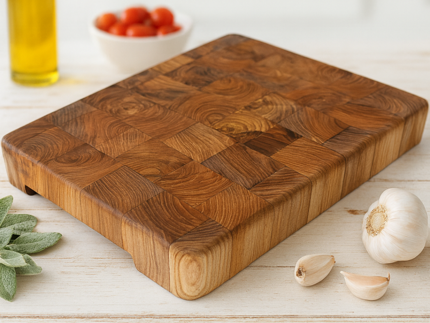 El Yapımı Akçaağaç End Grain Kesme Tahtası 38x28x5 cm_ Profesyonel Mutfak ve Sunum Tahtası