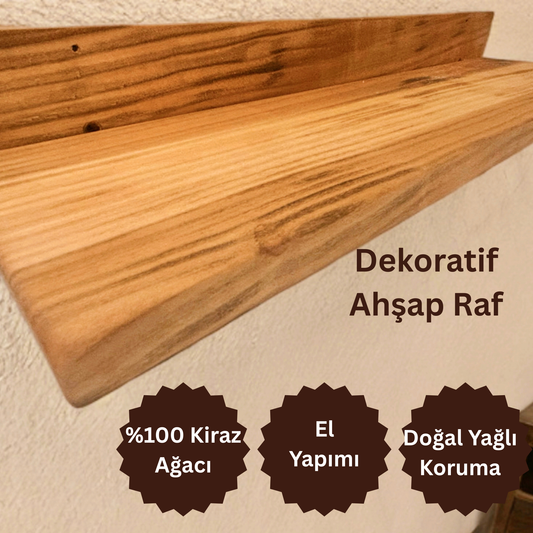 El Yapımı Kiraz Ağacı Dekoratif Ahşap Raf - 70x14x7 cm | Doğal Yağlı Koruma