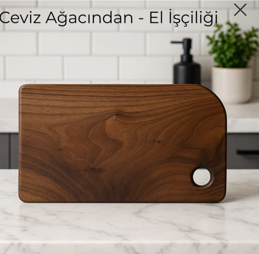 El Yapımı Ceviz Ağacı Kesme Tahtası | 40x20x2 cm | Doğal Ahşap Mutfak Sunum Tahtası