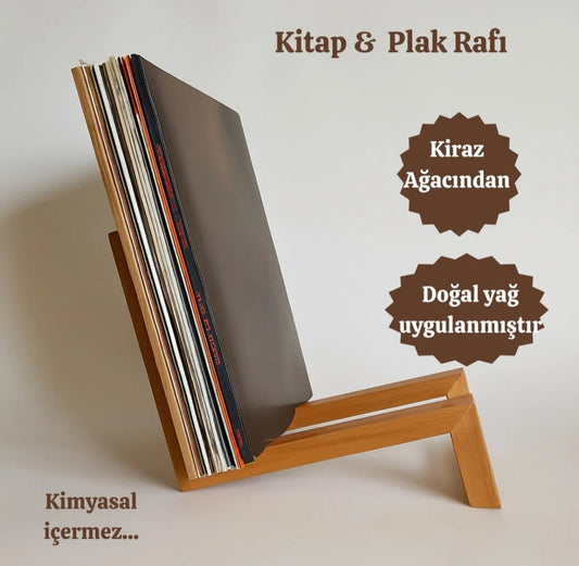 Kiraz Ağacından El Yapımı Ahşap Plaklık / Kitaplık – Minimal Tasarım