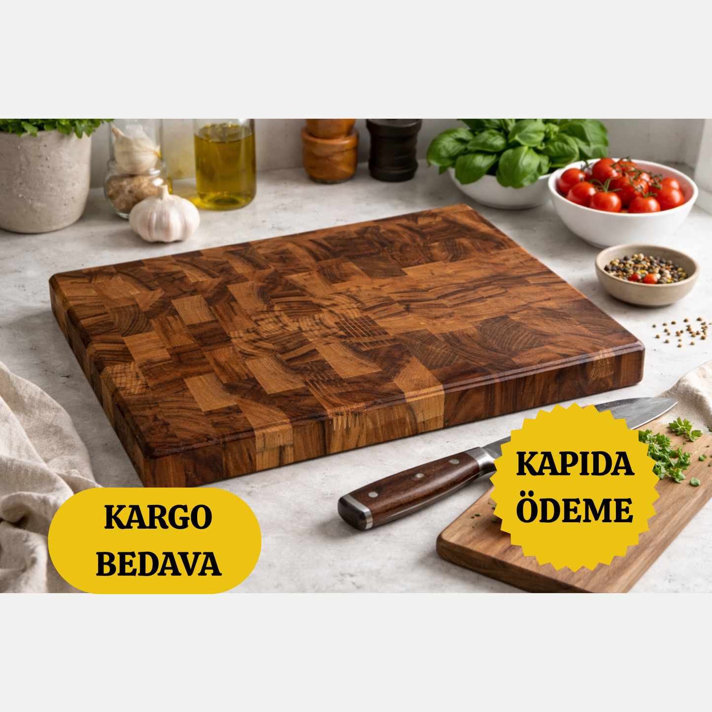 Kestane Ağacından El Yapımı End Grain Kesme Tahtası, Kalın Profesyonel Doğrama Tahtası [29x39x3,5cm]