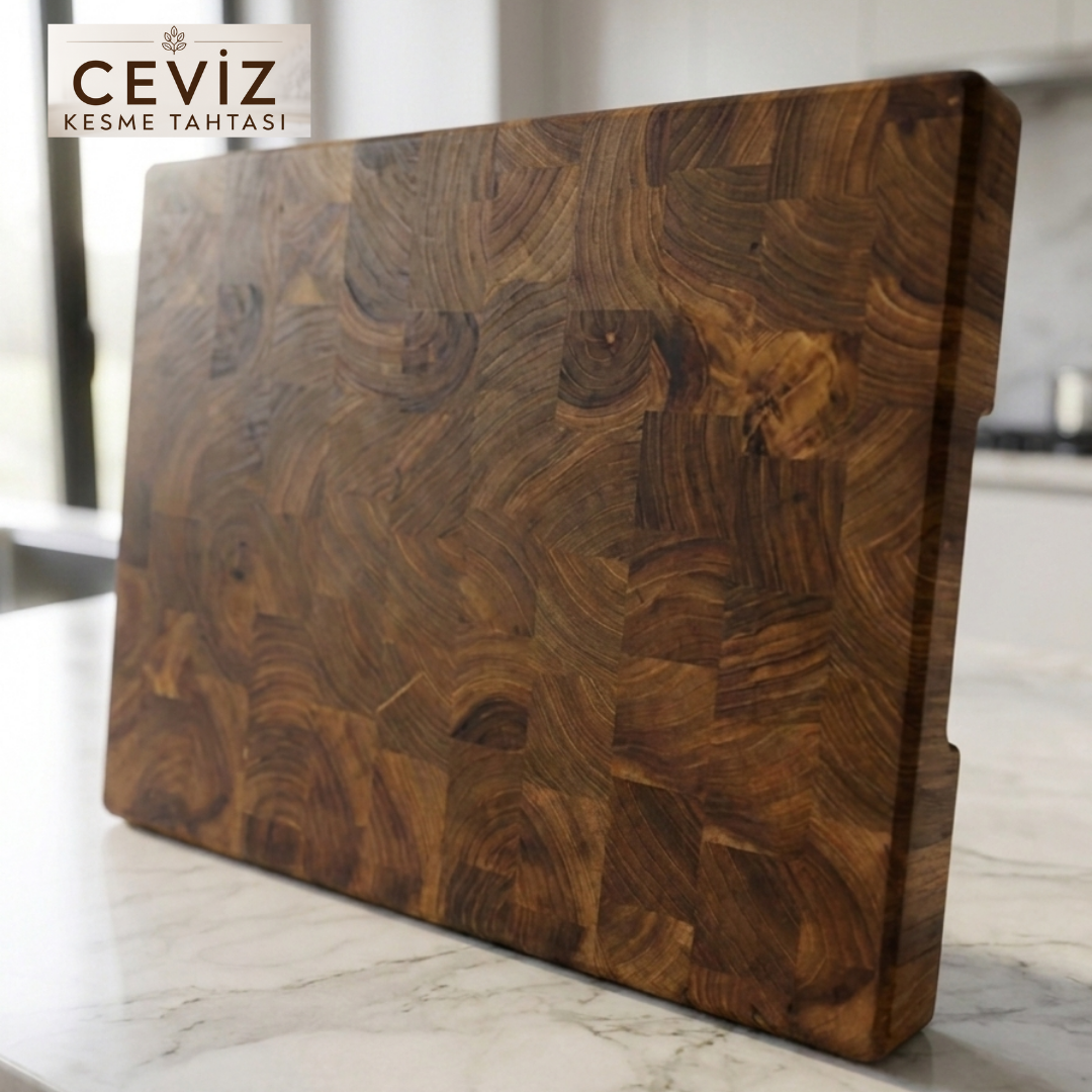 El Yapımı Ceviz End Grain Kesme Tahtası 40x30x4 cm- Profesyonel Mutfak ve Sunum Tahtası