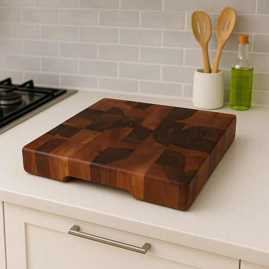 End Grain-El Yapımı-Ceviz Ağacından Profesyonel Kesme Doğrama Tahtası – 28x37x5 cm|Dayanıklı-Şık Tasarım
