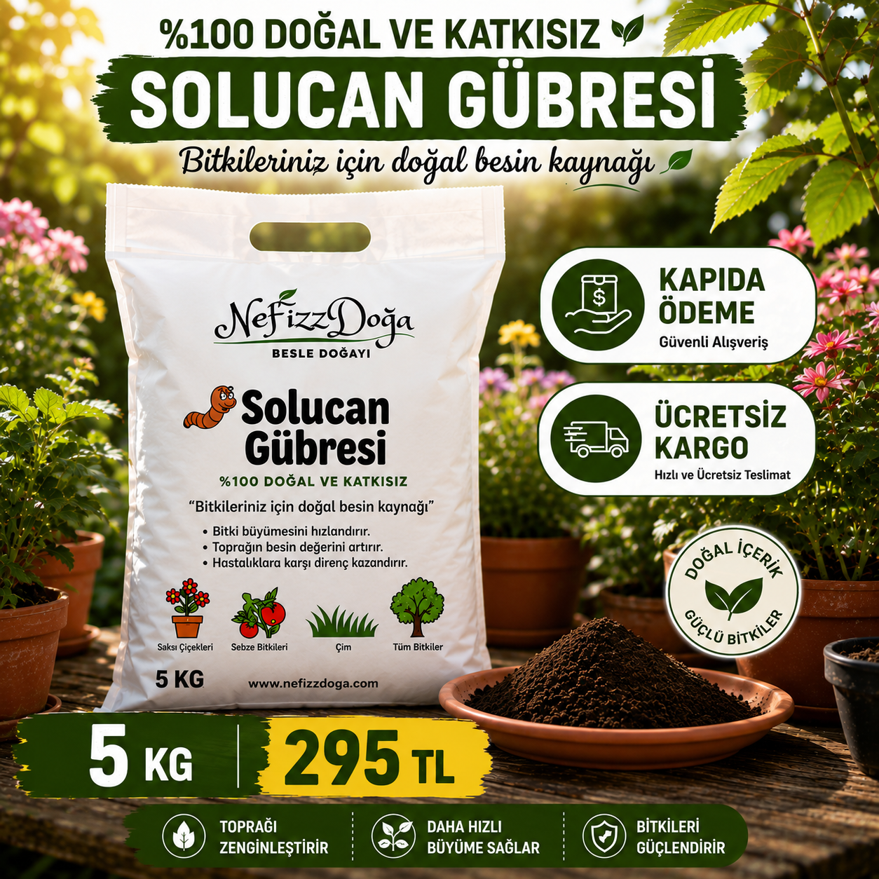 %100 Doğal Solucan Gübresi -5kg (10 LT)