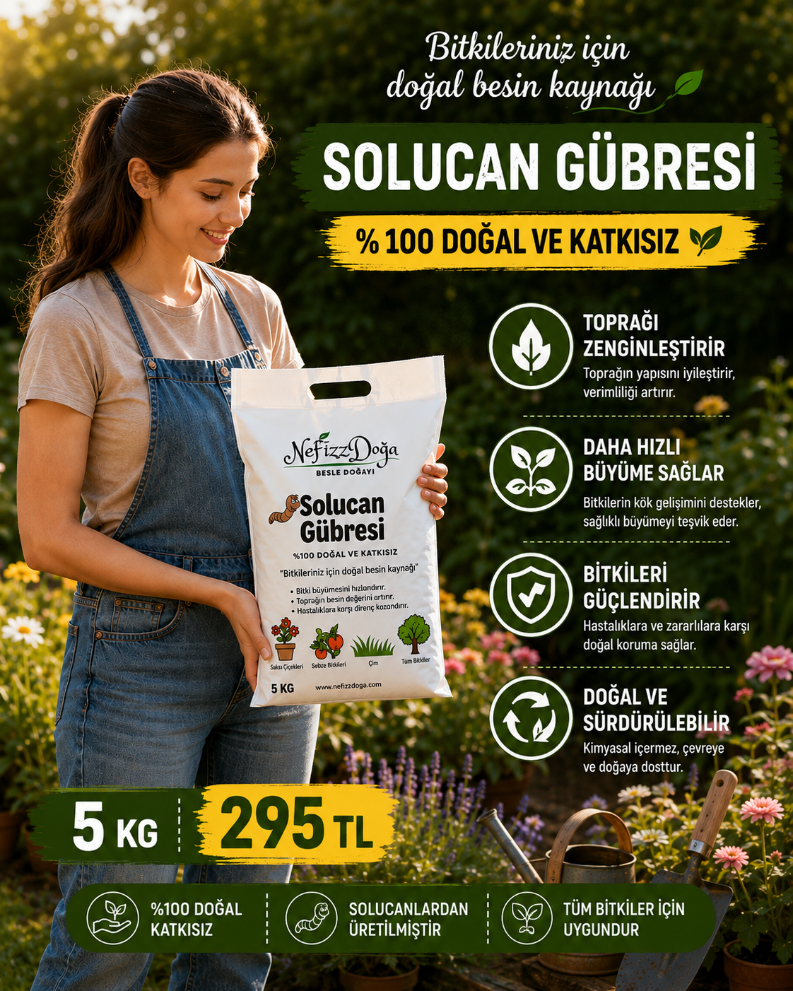 %100 Doğal Solucan Gübresi -5kg (10 LT)