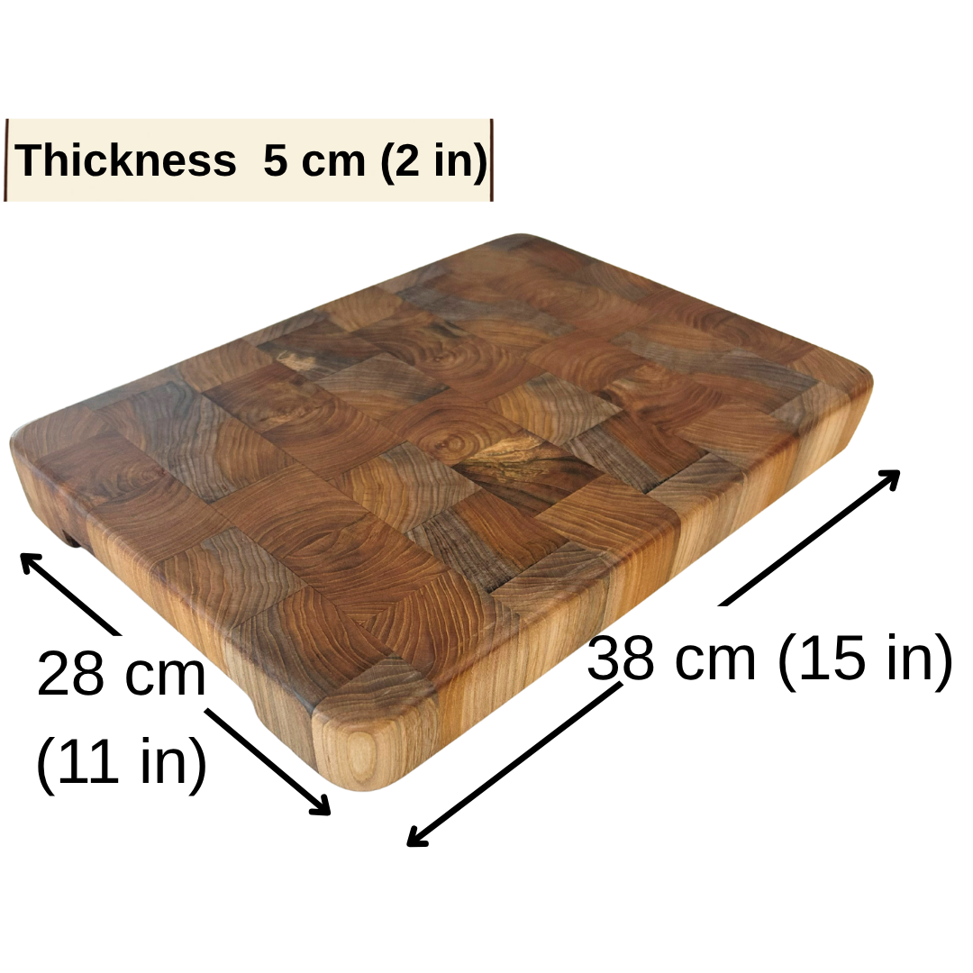 El Yapımı Akçaağaç End Grain Kesme Tahtası 38x28x5 cm_ Profesyonel Mutfak ve Sunum Tahtası