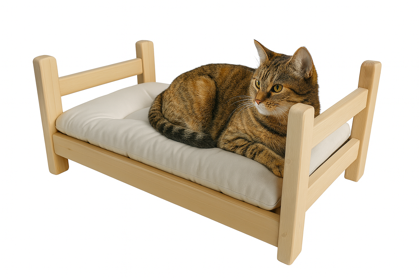 El Yapımı Çam Ağacı Kedi Karyolası ve Özel Üretim Yatağı– 30x52x23 Cm