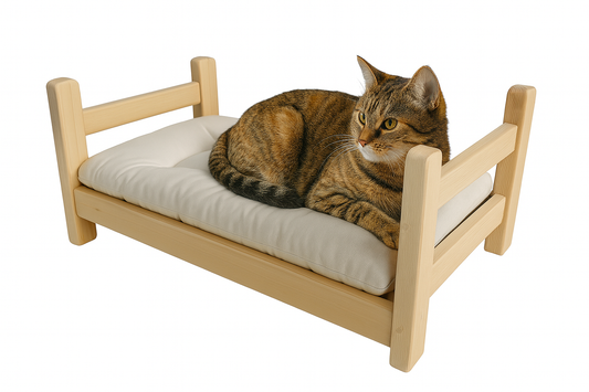 El Yapımı Çam Ağacı Kedi Karyolası ve Özel Üretim Yatağı– 30x52x23 Cm