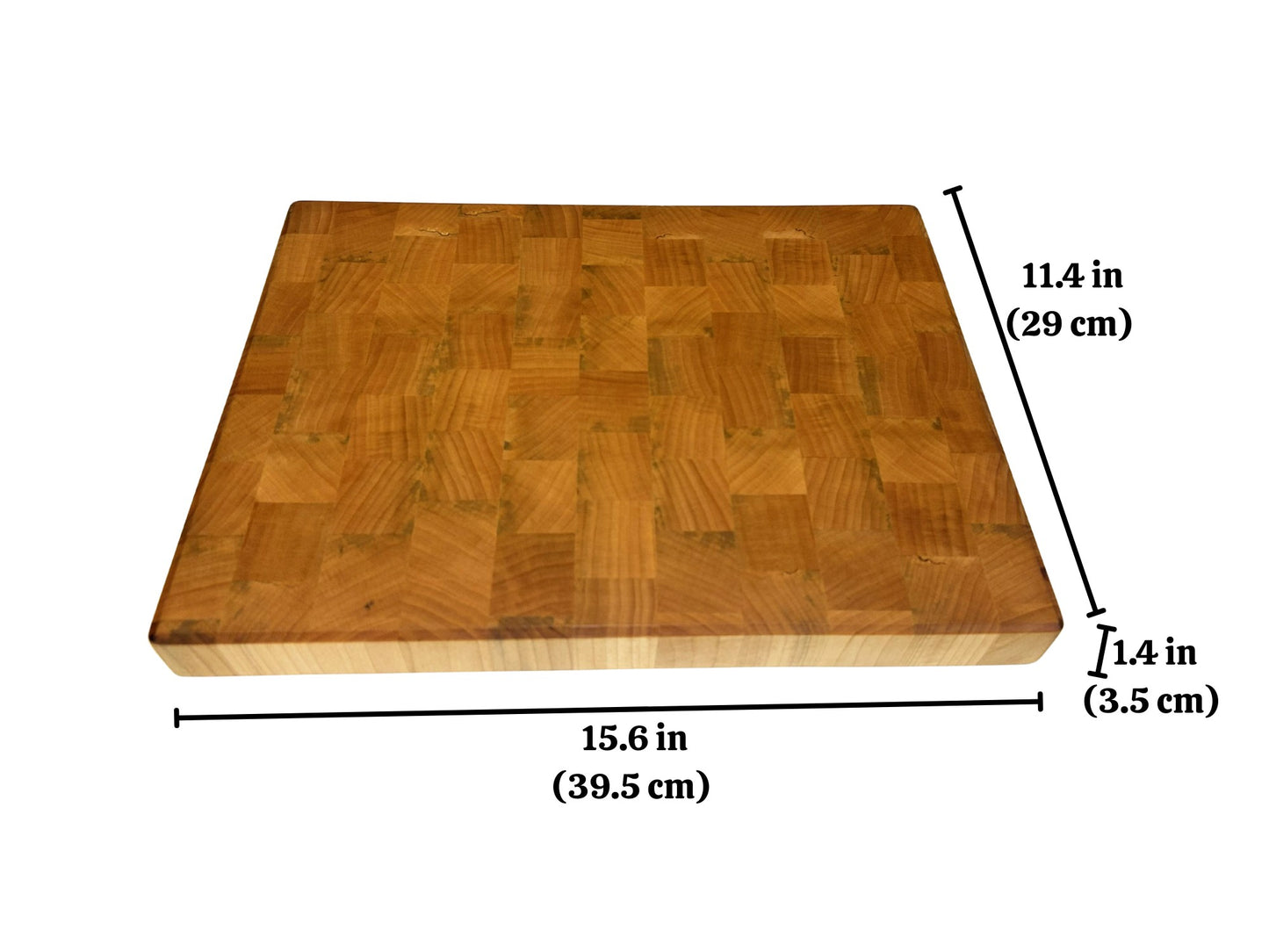 El Yapımı Kiraz Ağacından End Grain Kesme Tahtası 39x29x4 cm – Kalın Doğrama Tahtası – Profesyonel Mutfak ve Sunum Tahtası