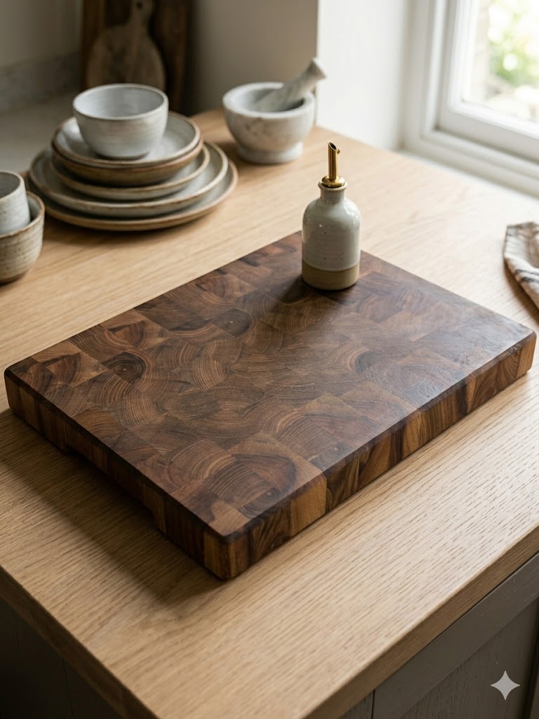 El Yapımı Ceviz End Grain Kesme Tahtası 40x30x4 cm- Profesyonel Mutfak ve Sunum Tahtası