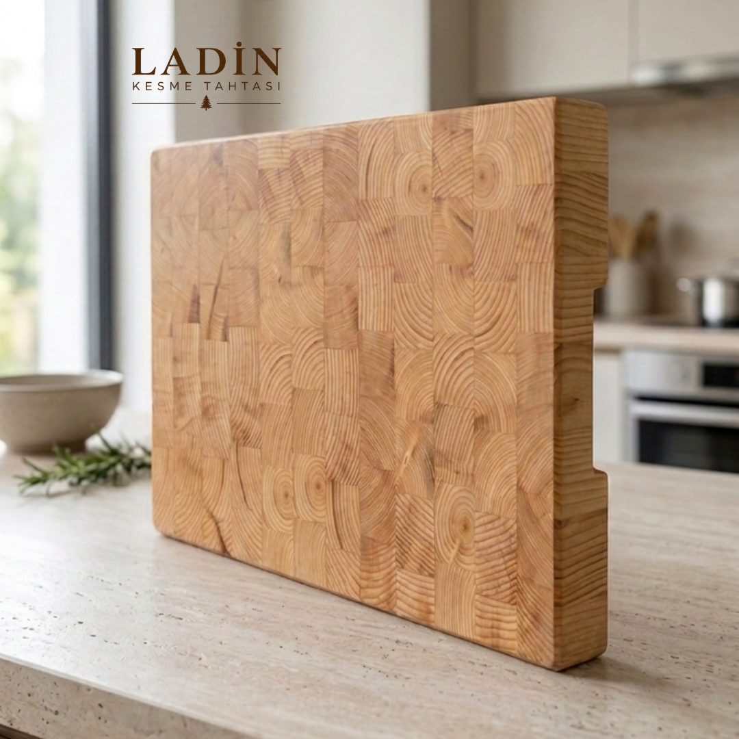 Ladin End Grain Kesme Tahtası | Masif Ahşap | 41 x 26 x 4 cm