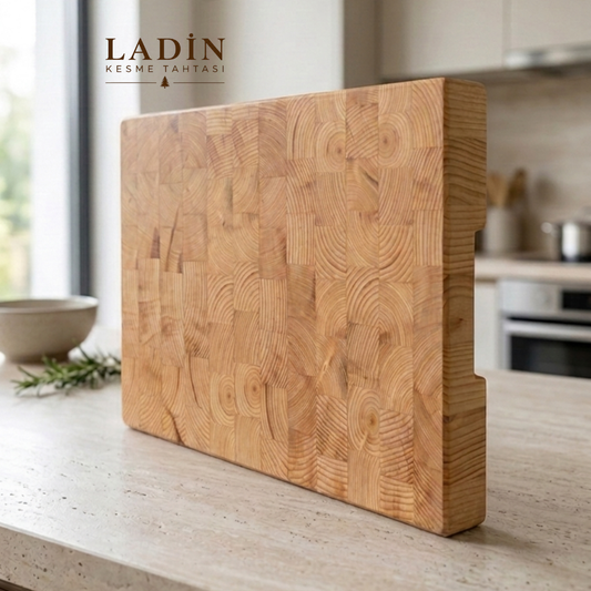 Ladin End Grain Kesme Tahtası | Masif Ahşap | 41 x 26 x 4 cm