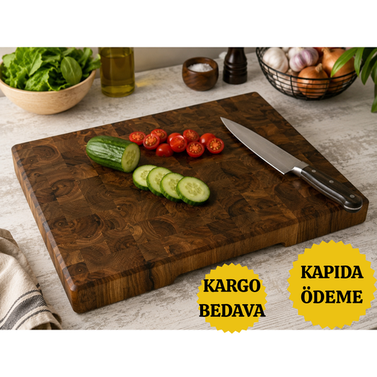 El Yapımı Ceviz End Grain Kesme Tahtası 40x30x4 cm- Profesyonel Mutfak ve Sunum Tahtası