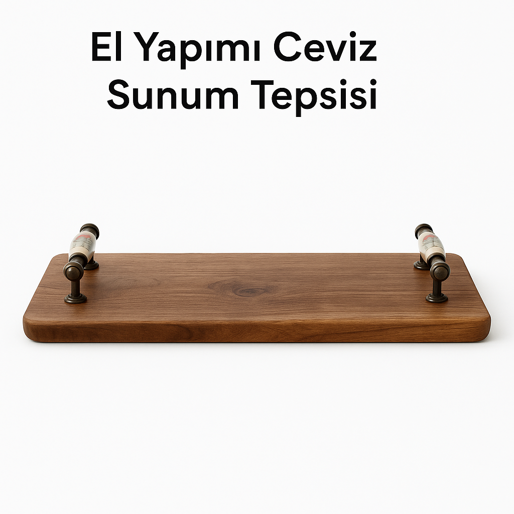 Ceviz Ağacından El Yapımı Ahşap Sunum Tepsisi – 24x41 cm | Rustik Servis Tepsisi