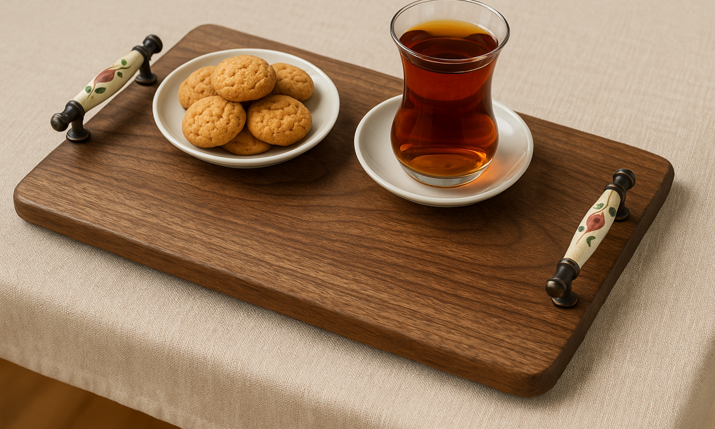 Ceviz Ağacından El Yapımı Ahşap Sunum Tepsisi – 24x41 cm | Rustik Servis Tepsisi