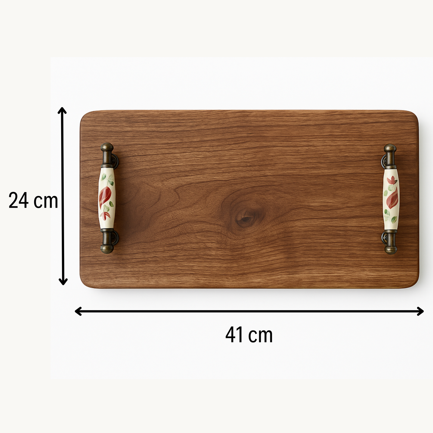 Ceviz Ağacından El Yapımı Ahşap Sunum Tepsisi – 24x41 cm | Rustik Servis Tepsisi
